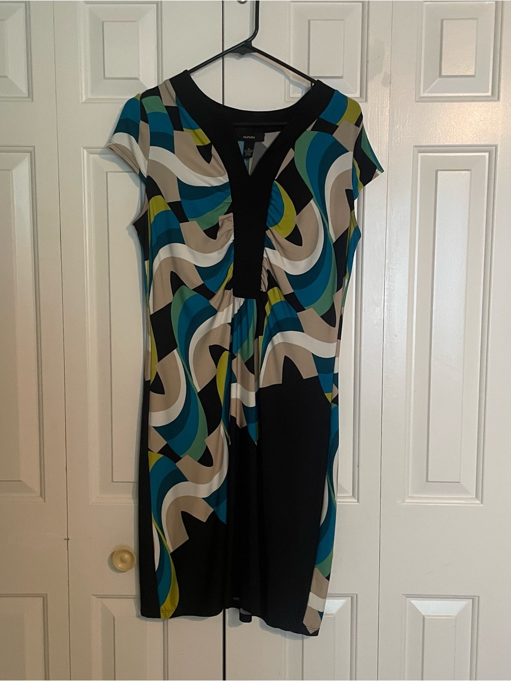 Alfani V-Neck Midi Dress in Black, Teal, Blue, Cream